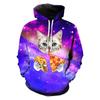Autumn 3D Galaxy Cat Eating Pizza Printed Hoodies Fashionable Casual Sports Long Sleeved Men's Hooded Sweatshirts