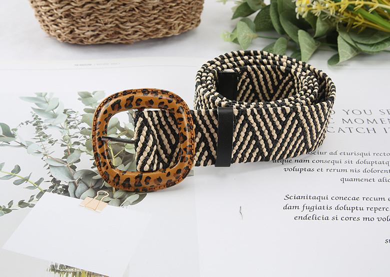 Fashion Leopard Print Buckle Decoration Women Casual Woven Waist Belt For Beach And Summer Wear