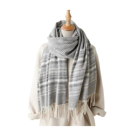 Women Scarf Striped Print Long Scarf Shawl with Tassel Trim Versatile Design Comfortable Shawl Wrap Fashion Accessories
