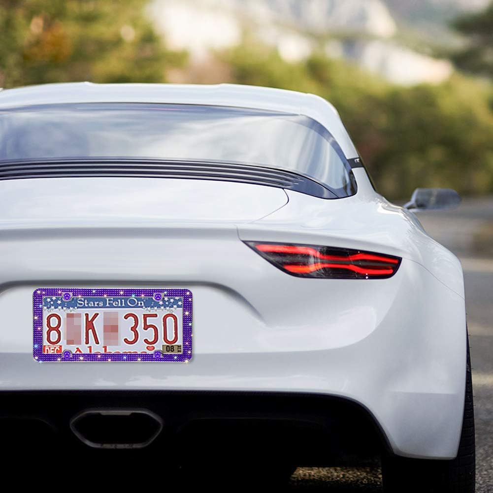 Otostar Блестящая Рамка для Номерного Знака, Ручной Работы, 4 Ряда Блестящих Страз, Рамка для Номерного Знака из Нержавеющей Стали, 4 Отверстия, Набор с Защитными Колпачками для Винтов