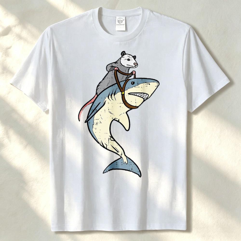 Opossum Riding Shark Fun Possum Unisex Toddler Youth TShirt Harajuku Graphic T Shirts Unisex Clothing High Quality Cotton Tees Tops