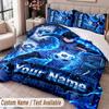 Custom Name Text 3Pcs Bedding Set Blue Lock Duvet Cover And Two Pillowcases