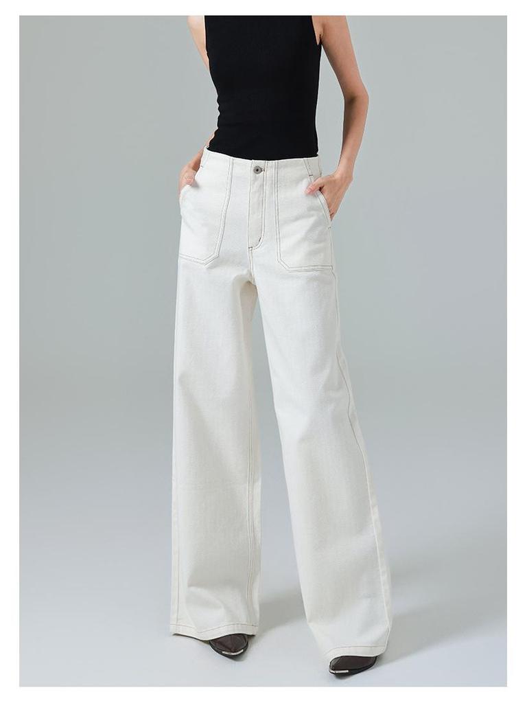 Designer High-Waisted Wide-Leg Jeans for Women - Trendy Spring Floor-Length Denim Pants