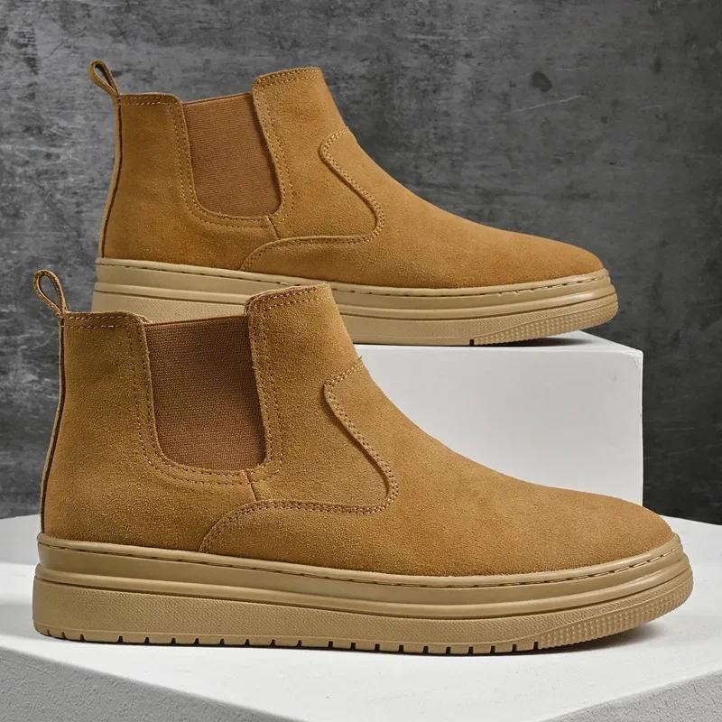 Короткие ботинки из воловьей кожи на плоской подошве, мужские осенне-зимние нескользящие удобные ботинки челси в британском стиле, спортивная повседневная обувь