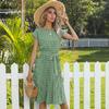 Women's Summer Mid -long Skirt Short -sleeved Lace -up Rolle Dot Fold Dress