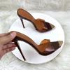 12cm Sexy Pointy Color Pvc Slippers High Heel Sandals Women Brown Stiletto Heels Lady Shoes Female Size 33-46 Zapatos De Mujer