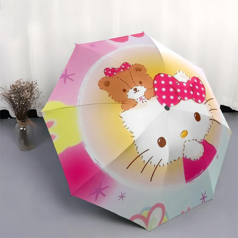 1pc Hello Kitty with Teddy Bear Umbrella with Plastic Handle,Suitable for All Seasons Home Travel Outdoor UmbrellaSanlio394