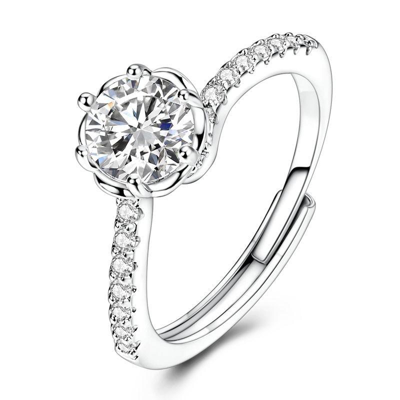 925 Silver Open Ring Star & Moon Foot Claw Heart Adjustable Ring For Women Wedding Birthday Party Jewelry Gift