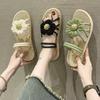 Women's Spring Summer Big Flower Flat Sandals Beach Girls Holiday Vacation Peep Toe Slippers Bohemian Comfortable Fashion Slippers