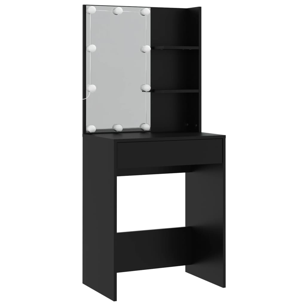 Makeup Vanity Set with LED Lighting Black Wood Based Material