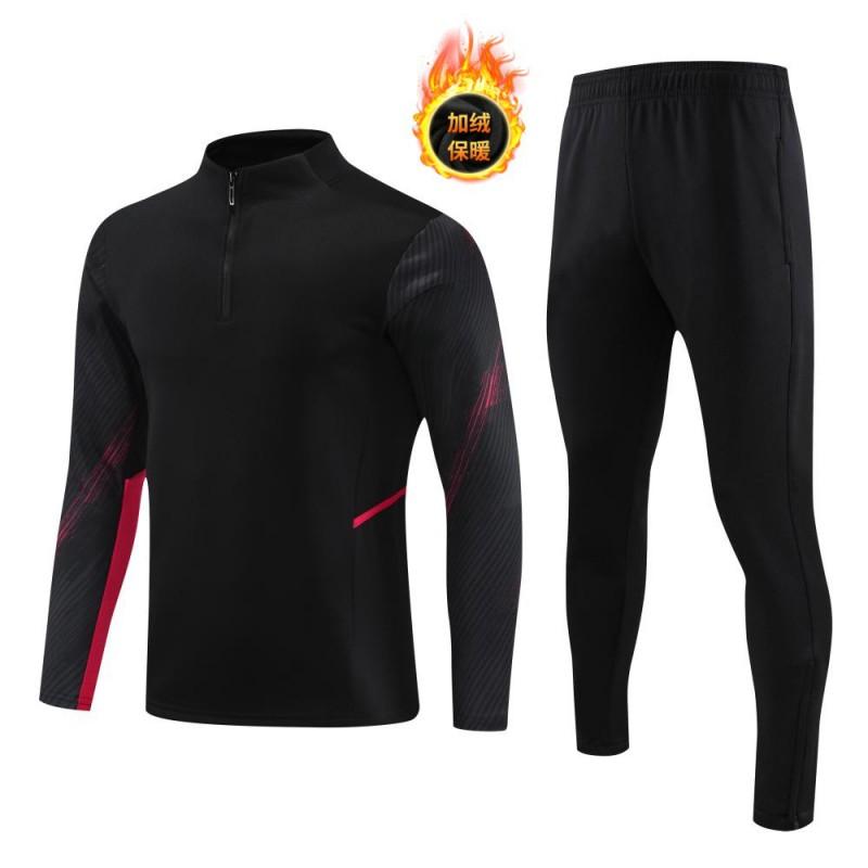 Men Women Kids Fleece Long Sleeve Soccer Jersey Set Half Zip Training Suit Team Sports