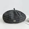 Retro Plaid Beret Women's Autumn and Winter Literary British Painter Hat Big Head Circumference Showing Face Small Versatile Pumpkin Hat