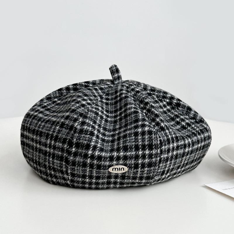 Retro Plaid Beret Women's Autumn and Winter Literary British Painter Hat Big Head Circumference Showing Face Small Versatile Pumpkin Hat