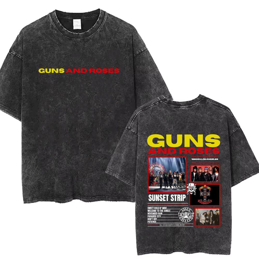 Мужчины Женщины Guns N Roses Пуля Роза Рок-группа Музыка Стиранная Винтажная Футболка Мужская Мода Оверсайз Футболка Мужчины Женщины Повседневные Футболки