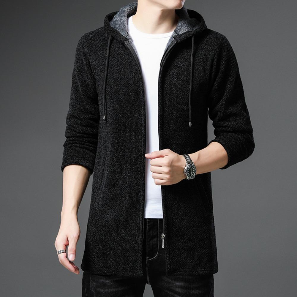 Knitted Sweater Men Spring Autumn Casual Fleece Cardigan Men Sweaters Winter Coats Hooded Jacket Solid Color
