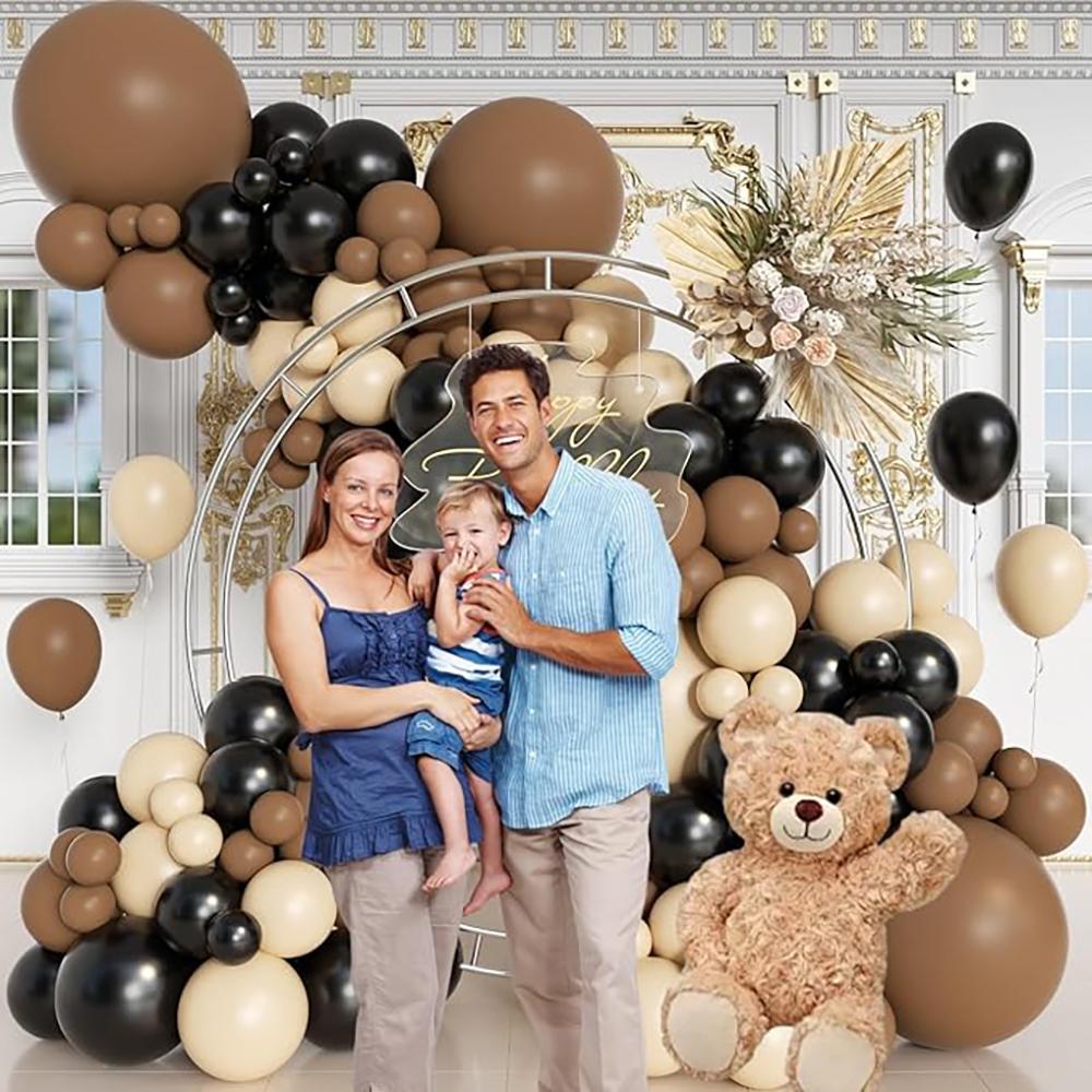 Bear Theme Balloons Garland Arch Brown Skin Black Balloon Kit Baby Shower Gender Reveal Wedding Birthday Party Decoration Globos
