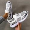 Fashion Leopard Print Breathable Mesh Sneakers Summer Women Lightweight Non Slip Knitted Flats Woman Comfortable Running Sports Shoes