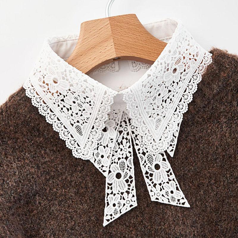 Vintage Embroidery Fake Collar For Women White Lace Hollow False Detachable Collar Lapel Shirt Tie Necklace Clothes Accessory