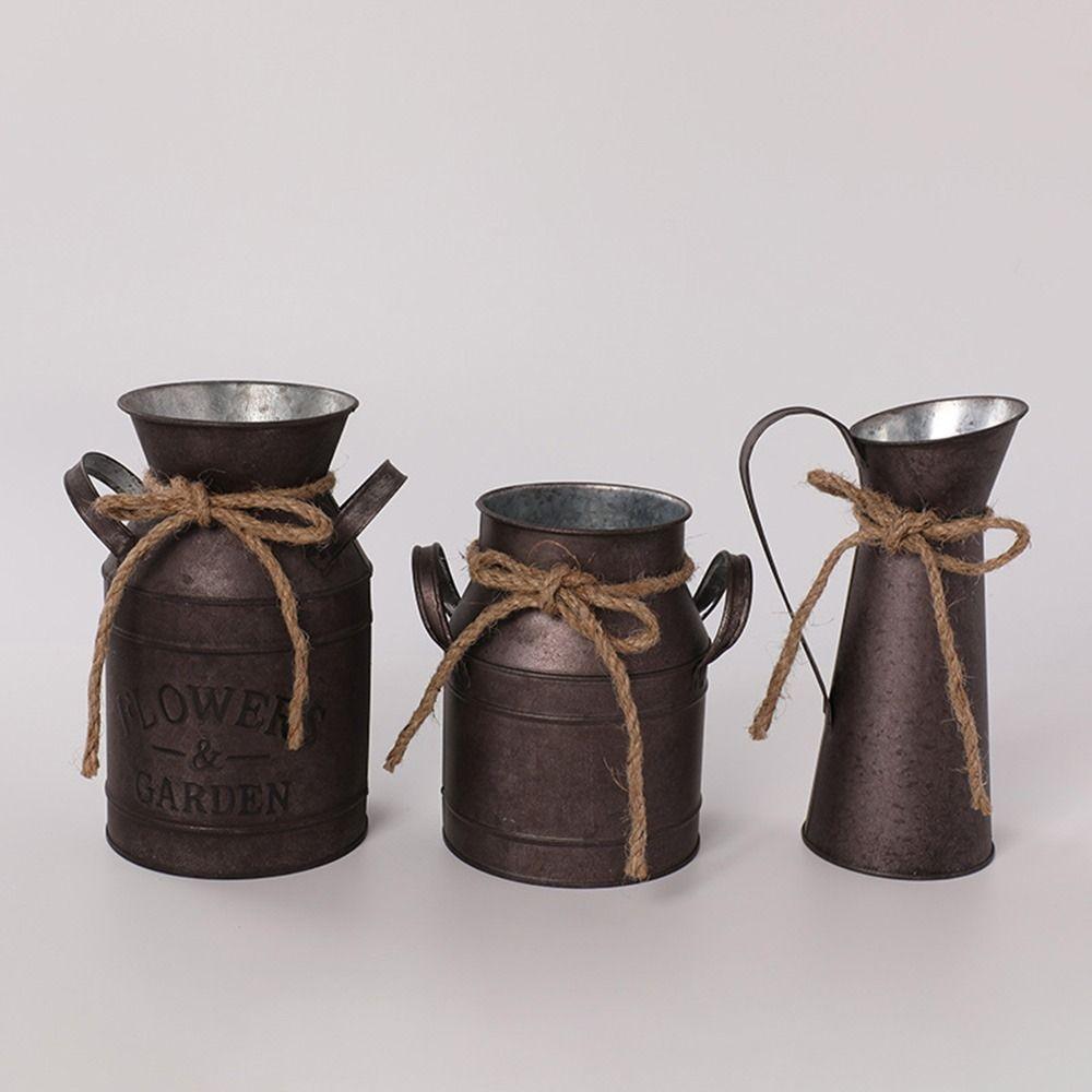 Balcony Flower Pot Vintage Iron Flower Pot Iron Sheet Metal Flower Vase Portable Garden Bucket