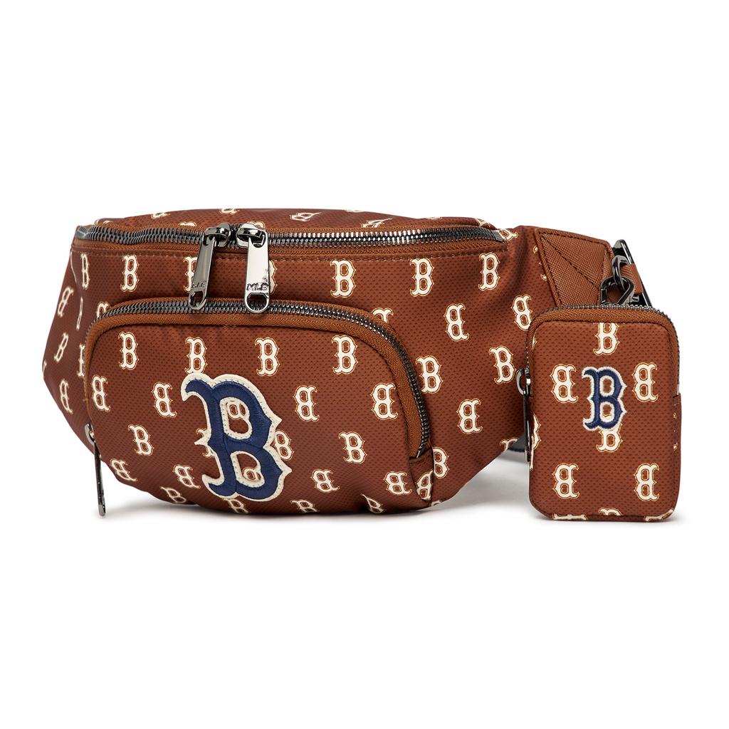 MLB Monogram Series Vintage Floral Print Letter Big Logo Boston Team Detachable Zipper Closure Polyester Crossbody Waist Bag 3AHSM012N-43BRD