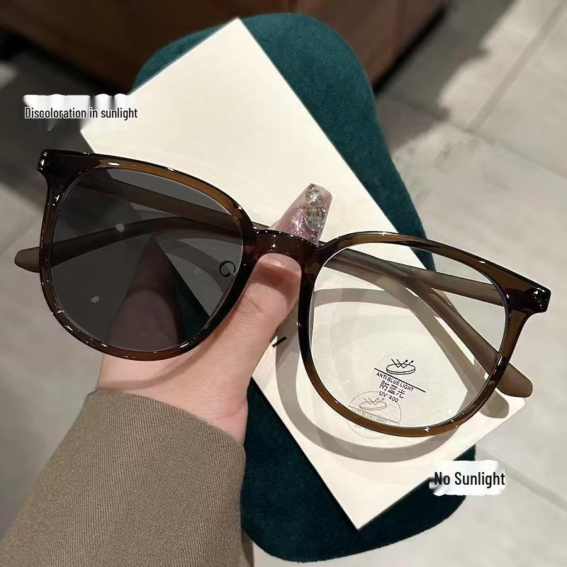 Унисекс студенческие очки по рецепту в стиле инфлюенсера Xiaohongshu, большая оправа каштанового цвета, образ без макияжа