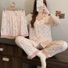 High-end leopard print imitation cotton pajamas women's spring new fashion temperament ins short-sleeved three-piece loungewear