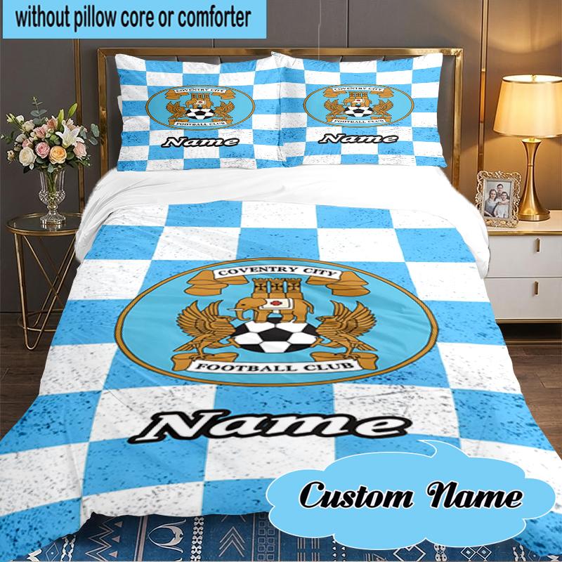 Custom Name Coventry Football Club Crest Bedding Set 3pcs, Bedding Set Including 1pc Duvet Cover And 2pcs Pillowcases for Bedroom, Dormitory Gift