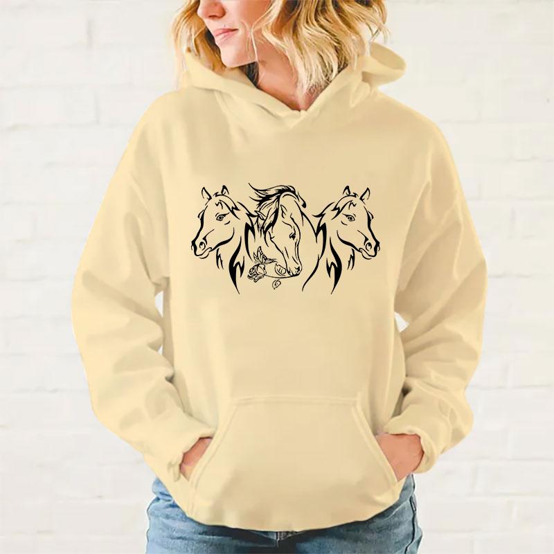 Y2k худи Худи с лошадьми Пуловер Унисекс Толстовка с капюшоном Харадзюку Уличная одежда Длинный рукав