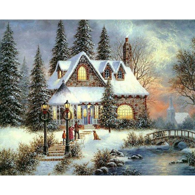 5D Diy Diamond Painting Cross Stitch Kit Snow Scenic Diamond Embroidery Landscape Mosaic Cross Stitch Wall Art Home Decor Gift
