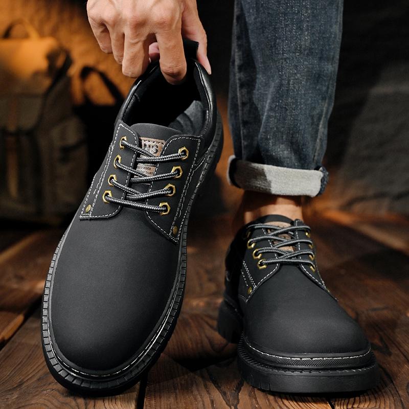 Осенние мужские удобные и модные повседневные туфли на шнуровке с толстой подошвой, нескользящие, классические желтые, рабочие туфли с большим носком