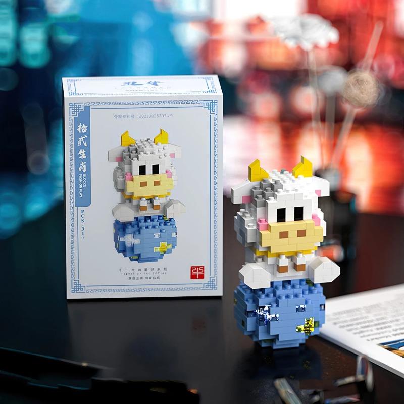 12 шт., строительные блоки с животными, серия «Двенадцать китайских знаков зодиака», кирпичи, тигры, драконы, блоки, игрушки для девочек и мальчиков, подарок