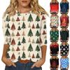 3/4 Sleeve Shirts For Women Cute Christmas Print Graphic Tees Blouses Casual Plus Size Basic Tops Pullover