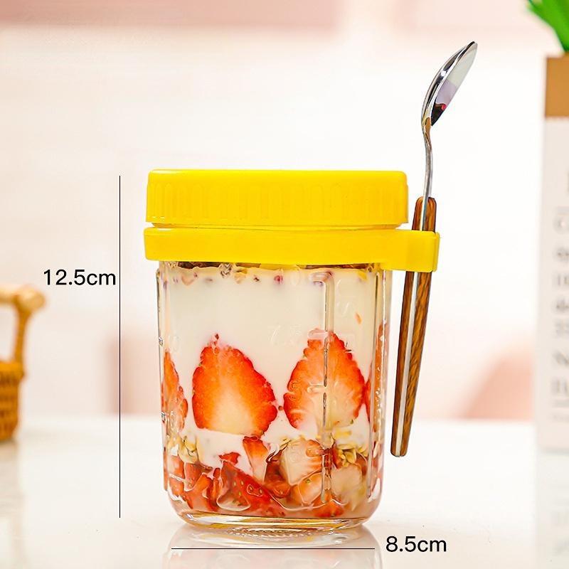 Портативная чашка для овсянки на ночь, 350 мл с крышкой, чашка для завтрака, стеклянная чашка для хлопьев, чашка Мейсона, банка для салата, чашка для йогурта