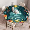 Fitted Christmas Round Tablecloth Holiday Snowflakes Table Cover with Elastic Edge Water-Resistant Christmas Tree Table Cover for Round Tables Dinner