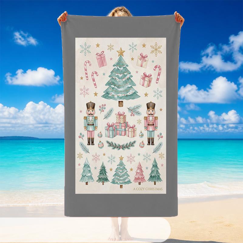 Christmas Printed Beach Towel Soft Quick Dry For Indoor Outdoor Home Use Holiday Gift