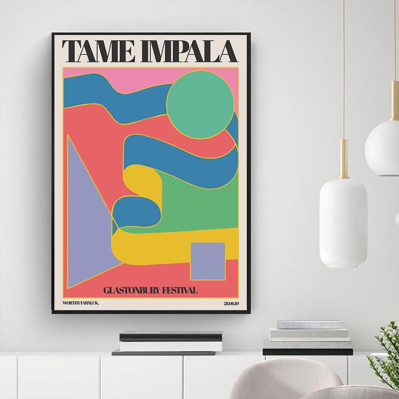 Настроить Tame Impala at Glastonbury Gig Poster, винтажный красочный холст, картина, ретро настенные панно для гостиной, домашний декор
