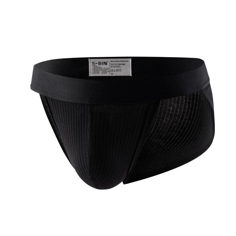 Мужские трусы-слипы в рубчик из чистого хлопка - Однотонные, Дышащие, Влагоотводящие, С высоким вырезом, С большим гульфиком, Четыре сезона.