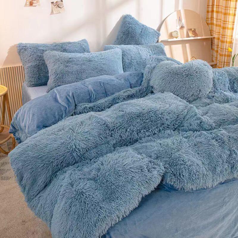 Размер King Size/Queen Size/Twin Size Зимняя юбка-кровать Пододеяльник Наволочка Комплект из четырех предметов Утолщение Теплая спальня Простое постельное белье Высококачественное зимнее белье