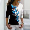 Women Autumn Tops Loose Diagonal Butterfly Print Causal Long Sleeve T-shirt Top Blouse
