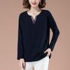 New Long-sleeved T-shirt Women's V-neck Foreign-style Loose Middle-aged and Elderly Bottoming Shirt Loose Belly-covering Top
