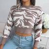 Autumn and Winter Tiger Pattern Knitted Sweater Women Long Sleeved Open Navel Sexy Pullover Sweaters Women Fashion New Round Neck Warm Knitwear 24596