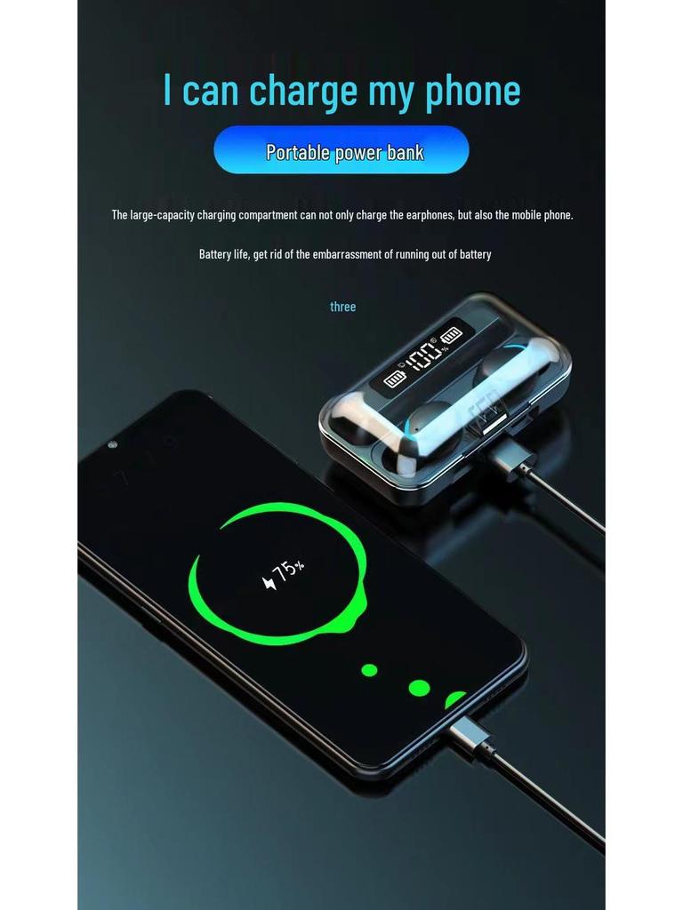 F9 Двухэкранные TWS Bluetooth 5.0 Наушники с Power Bank и Умным Шумоподавлением