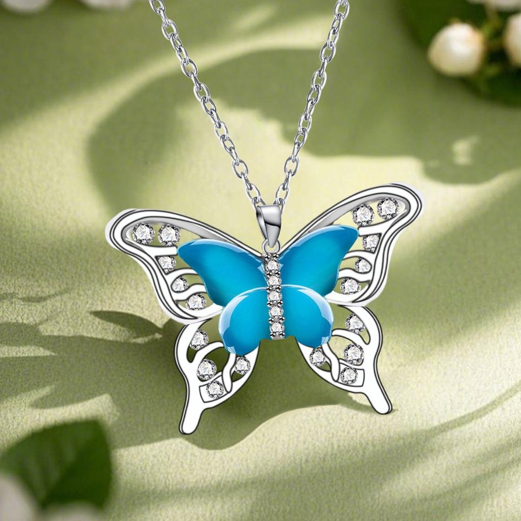 Синяя эпоксидная бабочка премиум-класса кулон ожерелье дизайн ключичная цепочка