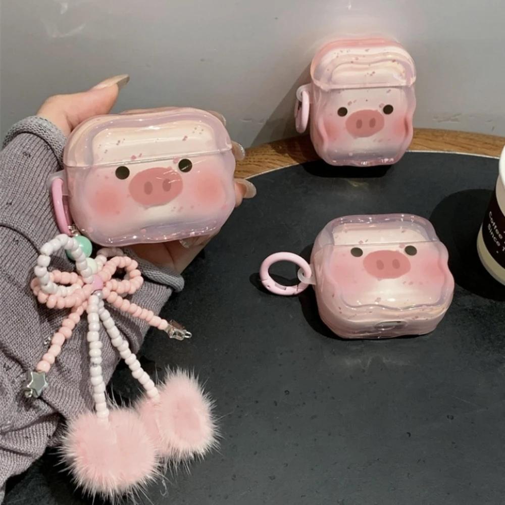 Милый чехол для наушников в виде порошковых румян с поросенком для Apple Airpods 1 2 3 4 Pro Pro2 плюшевый чехол со шнурком
