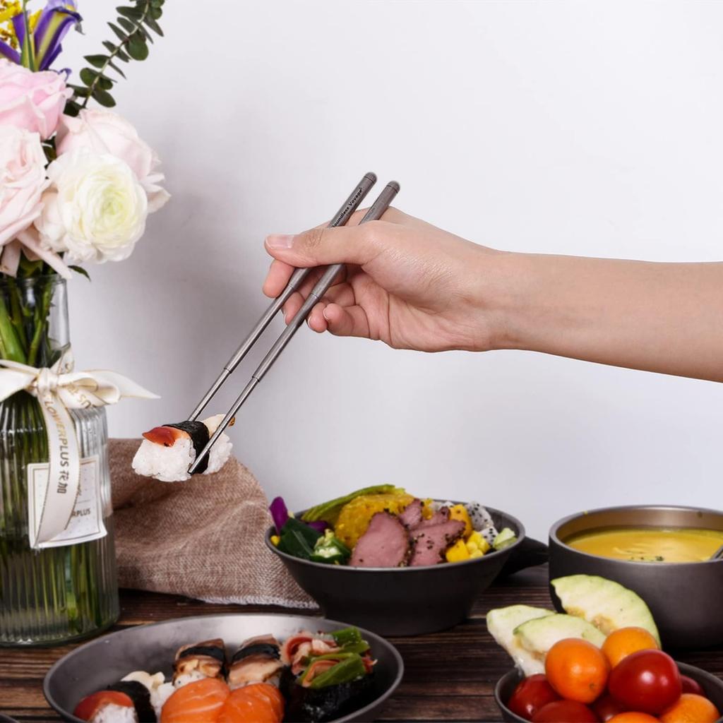 Boundless Voyage Titanium Cutlery Set Set with and and Perfect for Camping and Outdoor Includes Storage Bag (Ti1078T+Ti1004T) 5-Piece Fork, Spoon,