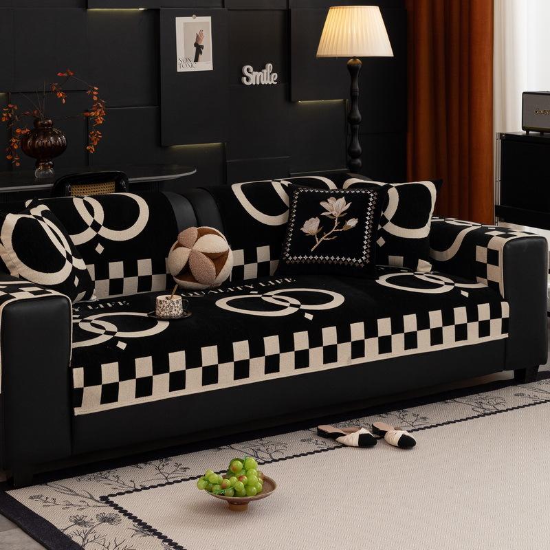 Straight Row Sofa Cushion New Four-Season Universal Light Luxury High-End Sofa Cover Cloth Towel Non-Slip Leather Sofa Seat Cushion