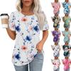 Women's Fashion Casual Floral Print Round Neck Short Sleeve T-Shirt Top