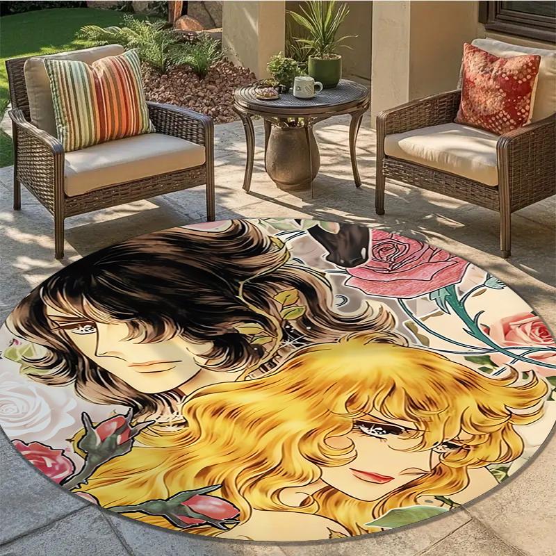 Круглый ковер Versailles Rose Love Аниме Мультфильм, Ковер для гостиной спальни дивана игровой комнаты, Нескользящий коврик для пола Q0048