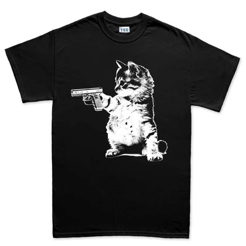 Cat Cotton T Shirt Streetwear Graphic Tee Unisexs Fitness Muscle Black T Shirt Casual Style Cool Summer Outfit