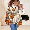 Women Plus Size V Neck Long Sleeve Halloween Ghost Pumpkin Printed Asymmetric Hem Tunic Top